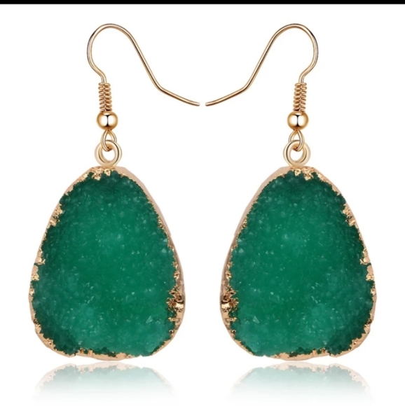 Esmerald  Drop Stone Long Earrings - Picture 2 of 5